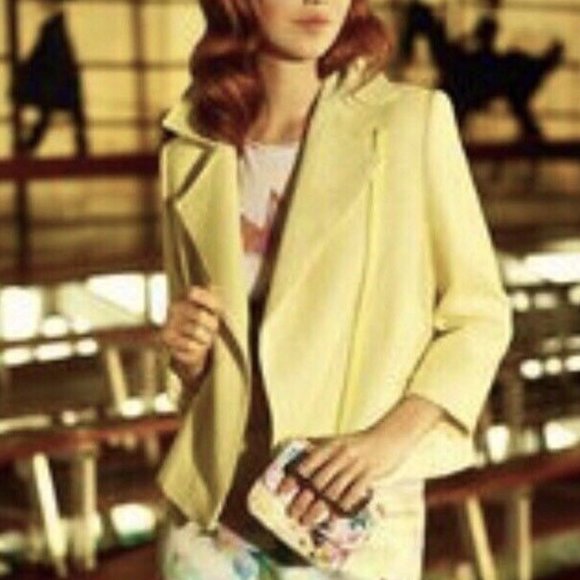 Ted Baker Jackets & Blazers - Ted Baker NEW Noira Yellow Lemon & Metallic Gold Tweed Zip Cropped Blazer Jacket